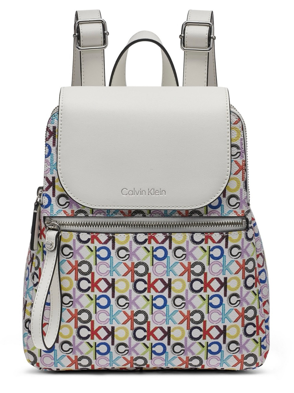 Calvin Klein White Multicolor Logo Print Mini BackpackM